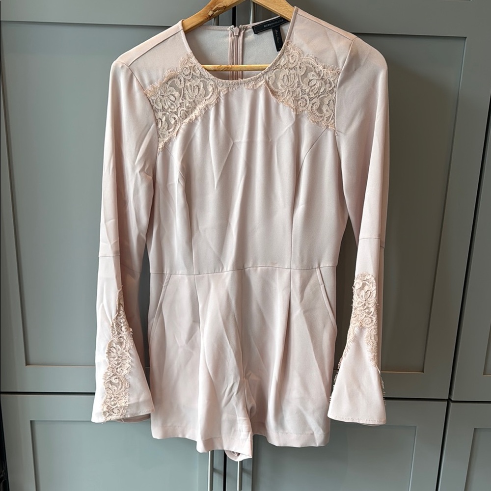 BCBG Elegant Lace Long Sleeve Romper